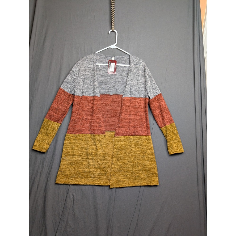 Outfitter Womens Colorblock Open Front Cardigan Gray Rust Yellow  Size M